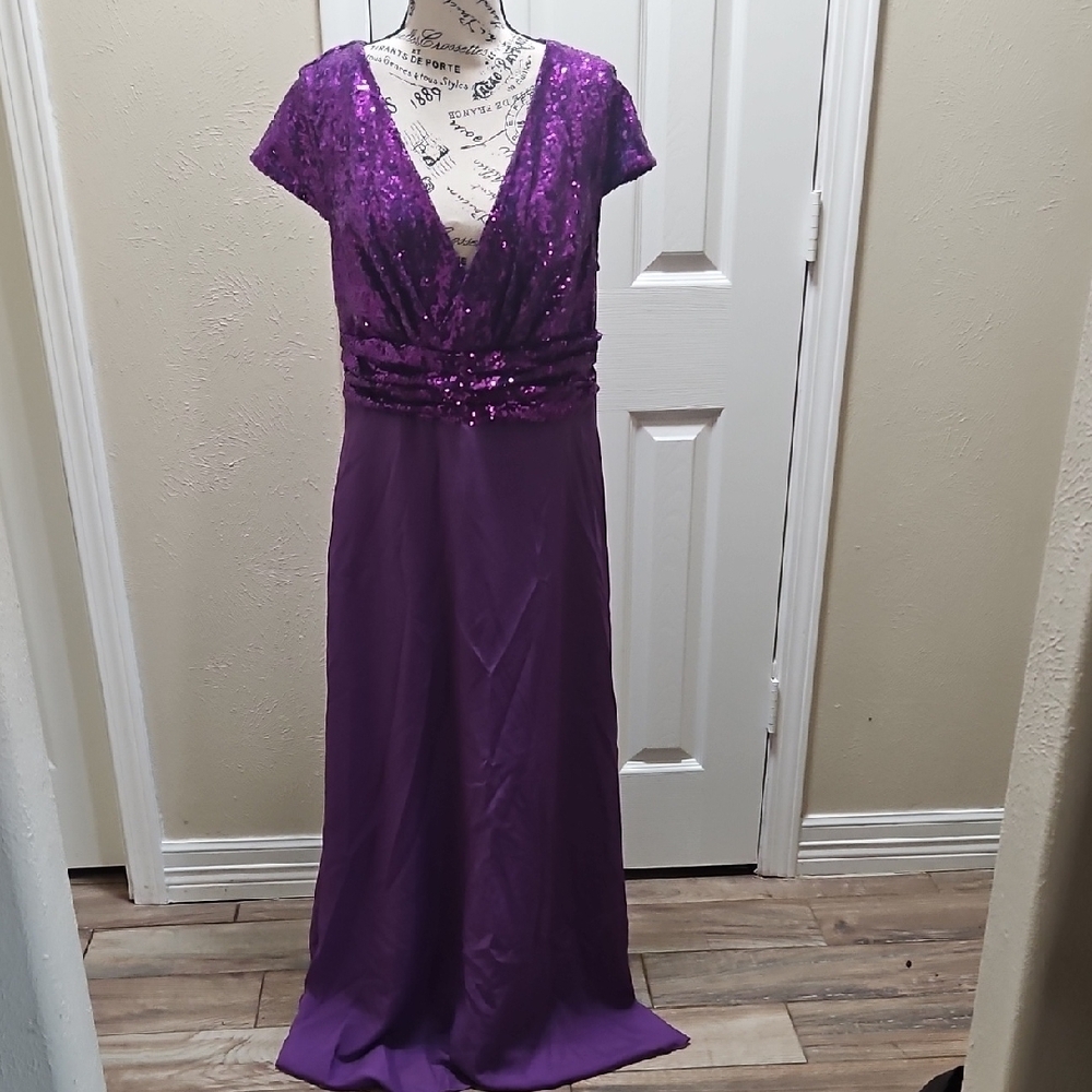 NWT!!  Purple Embellished Maxi Gown with Flutter Sleeves and V-Neck